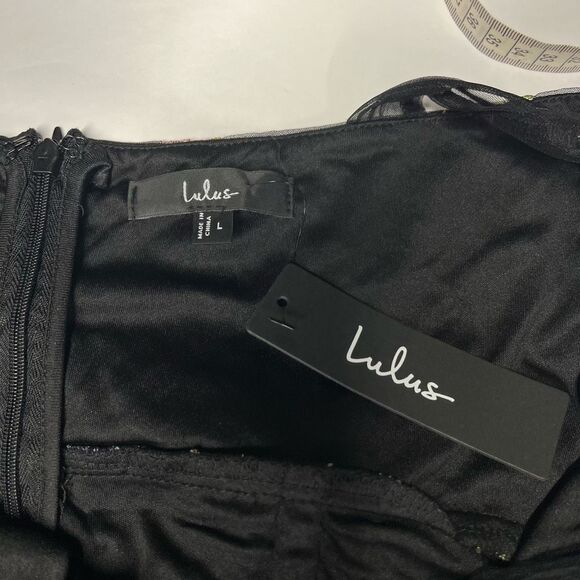 Lulus Thriving Poise Black 3D Floral Embroidered Tie-Strap Maxi Dress Size L NWT - Picture 13 of 15